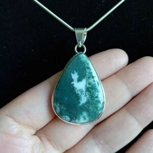 Tree Agate Crystal 925 Silver Pear Necklace Peace, Prosperity, Fertility.
